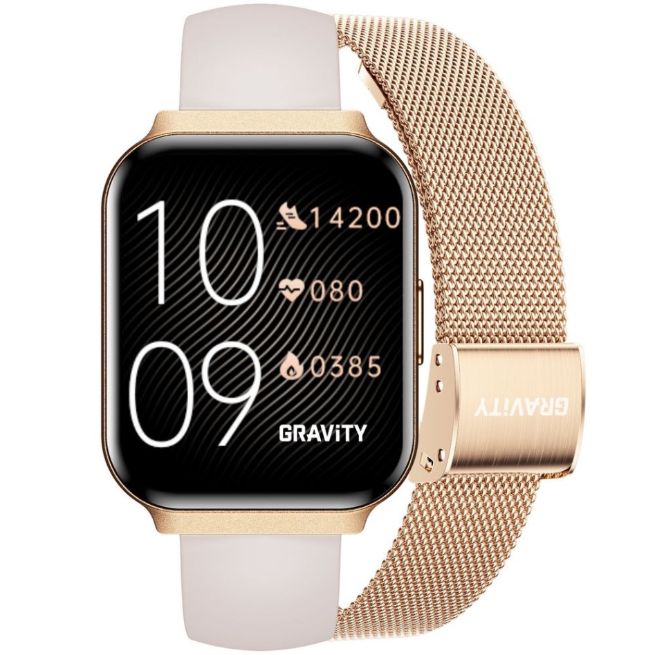 Smartwatch Damski Gravity GT44-2 na bransolecie mesh w kolorze Różowy/Różowe złoto o szerokości 18mm
