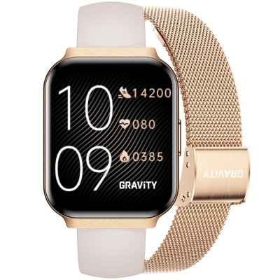 Smartwatch Damski Gravity GT44-2 na bransolecie mesh w kolorze Różowy/Różowe złoto o szerokości 18mm