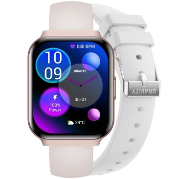 Smartwatch Damski Gravity GT44-3 na pasku gumowym w kolorze Różowy/Biały o szerokości 18mm