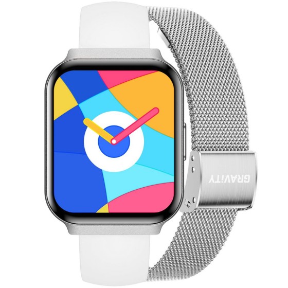 Smartwatch Damski Gravity GT44-4 na bransolecie mesh w kolorze Srebrny/Srebrny o szerokości 18mm