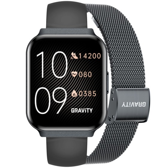 Smartwatch Damski Gravity GT44-5 na bransolecie mesh w kolorze Czarny/Czarny o szerokości 18mm