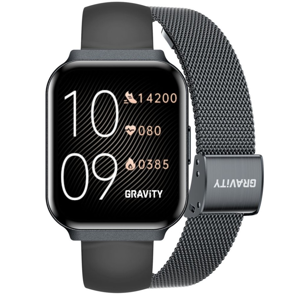 Smartwatch Damski Gravity GT44-5 na bransolecie mesh w kolorze Czarny/Czarny o szerokości 18mm