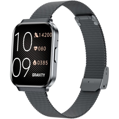 Smartwatch Damski Gravity GT44-5 na bransolecie mesh w kolorze Czarny/Czarny o szerokości 18mm