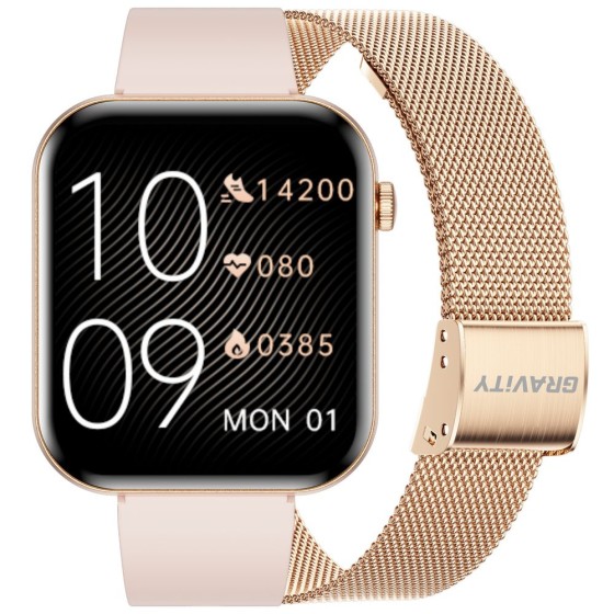 Smartwatch Damski Gravity GT45-2 na bransolecie mesh w kolorze Różowy/Różowe złoto o szerokości 20/19mm