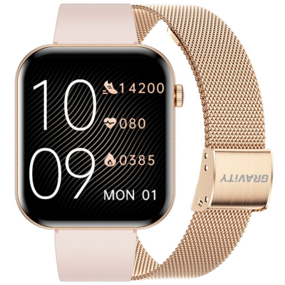 Smartwatch Damski Gravity GT45-2 na bransolecie mesh w kolorze Różowy/Różowe złoto o szerokości 20/19mm