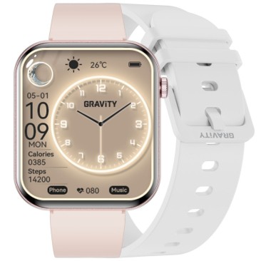 Smartwatch Damski Gravity GT45-3 na pasku gumowym w kolorze Różowy/Biały o szerokości 20/19mm