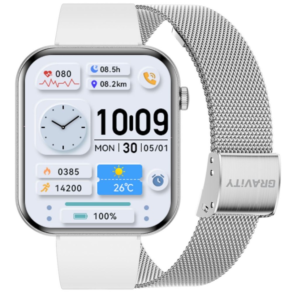 Smartwatch Damski Gravity GT45-4 na bransolecie mesh w kolorze Srebrny/Srebrny o szerokości 20/19mm