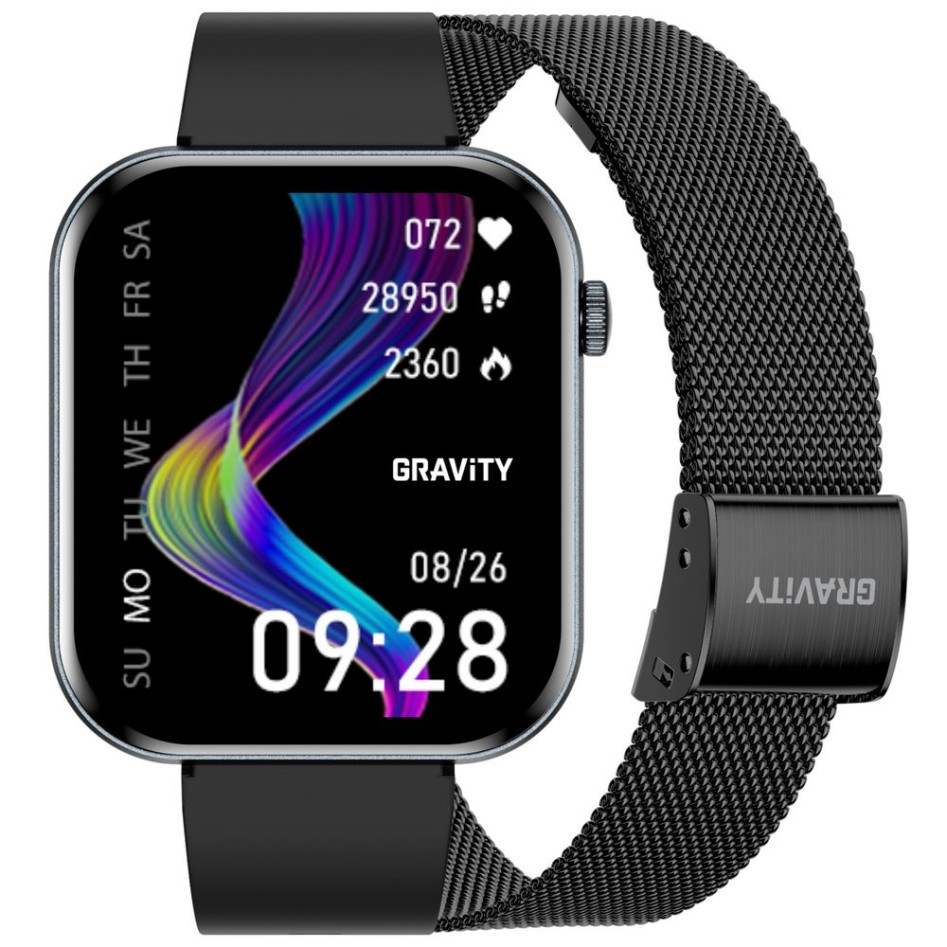 Smartwatch Damski Gravity GT45-5 na bransolecie mesh w kolorze Czarny/Czarny o szerokości 20/19mm