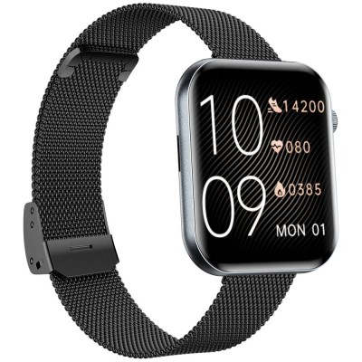 Smartwatch Damski Gravity GT45-5 na bransolecie mesh w kolorze Czarny/Czarny o szerokości 20/19mm