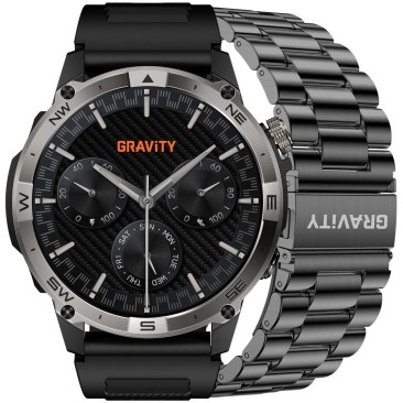 Smartwatch Męski Gravity GT46-1 na pasku gumowym w kolorze Czarny/Czarny o szerokości 22mm