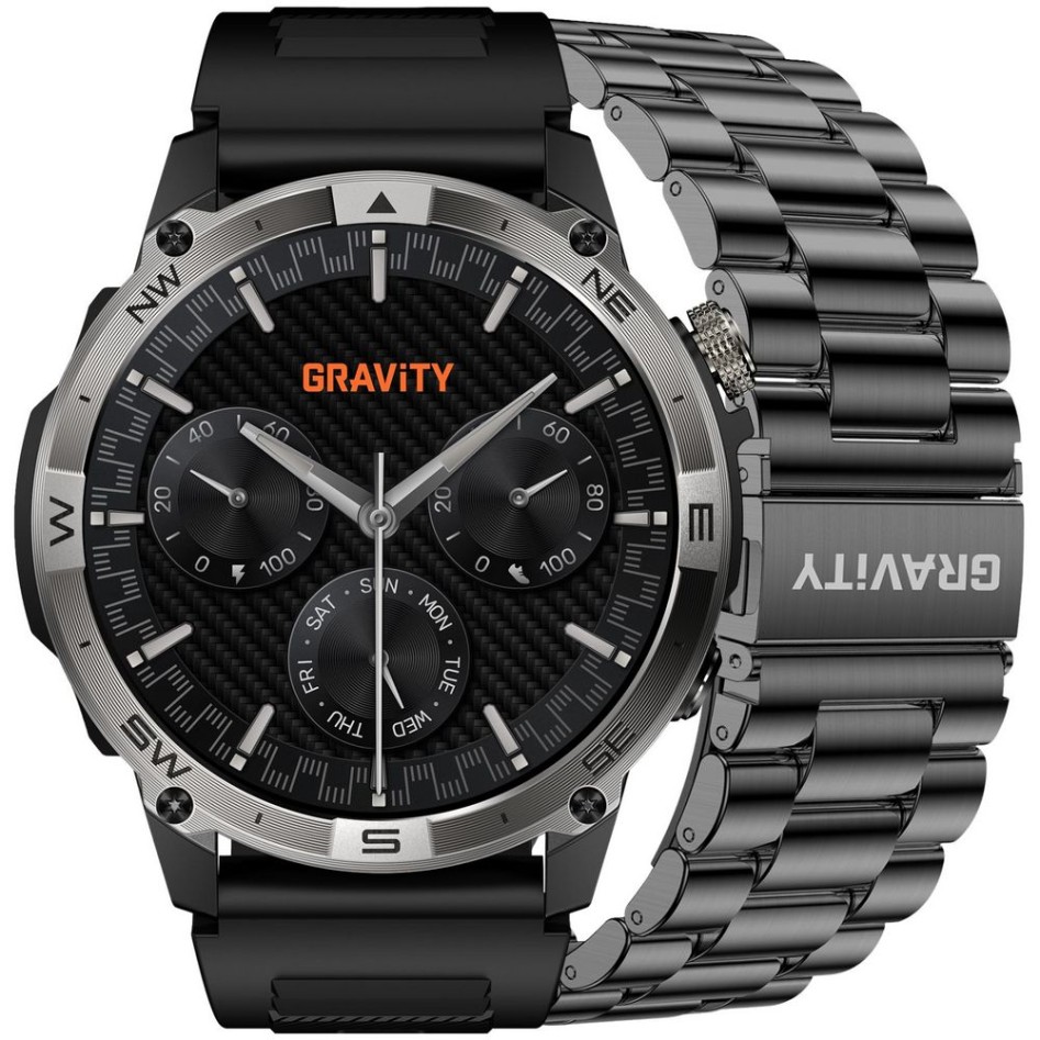 Smartwatch Męski Gravity GT46-1 na pasku gumowym w kolorze Czarny/Czarny o szerokości 22mm