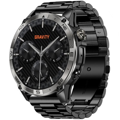 Smartwatch Męski Gravity GT46-1 na pasku gumowym w kolorze Czarny/Czarny o szerokości 22mm