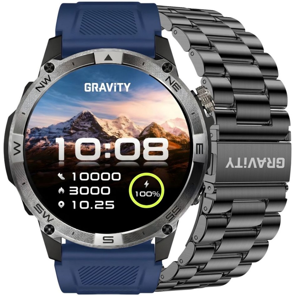 Smartwatch Męski Gravity GT46-2 na pasku gumowym w kolorze Czarny/Granatowy o szerokości 22mm