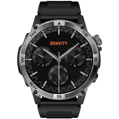 Smartwatch Męski Gravity GT46-1 na pasku gumowym w kolorze Czarny/Czarny o szerokości 22mm