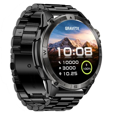Smartwatch Męski Gravity GT46-1 na pasku gumowym w kolorze Czarny/Czarny o szerokości 22mm