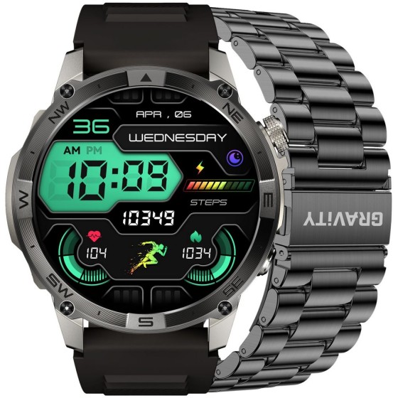 Smartwatch Męski Gravity GT46-3 na pasku gumowym w kolorze Grafitowy/Czarny o szerokości 22mm