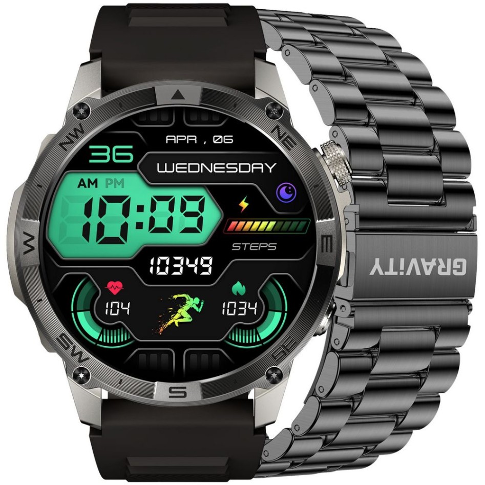 Smartwatch Męski Gravity GT46-3 na pasku gumowym w kolorze Grafitowy/Czarny o szerokości 22mm