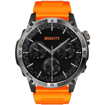 Smartwatch Męski Gravity GT46-4 na pasku gumowym w kolorze Czarny/Pomarańczowy o szerokości 22mm