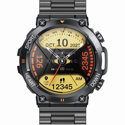 Smartwatch Męski Gravity GT7-2 PRO na bransolecie stalowej w kolorze CZARNY/CZARNY o szerokości 22mm