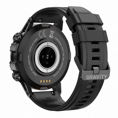 Smartwatch Męski Gravity GT9-1 na pasku gumowym w kolorze CZARNY/CZARNY o szerokości 22mm