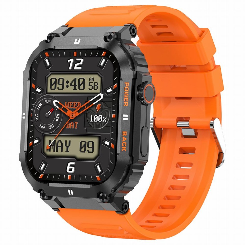 Smartwatch Męski Gravity GT6-3 na pasku gumowym w kolorze CZARNY/POMARAŃCZOWY o szerokości 22mm