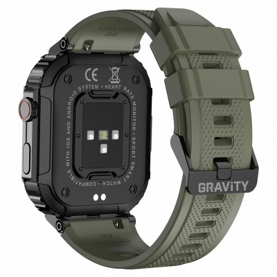 Smartwatch Męski Gravity GT6-6 na pasku gumowym w kolorze CZARNY/KHAKI o szerokości 22mm