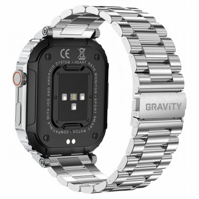 Smartwatch Męski Gravity GT6-7 na bransolecie stalowej w kolorze SREBRNY/SREBRNY o szerokości 22mm