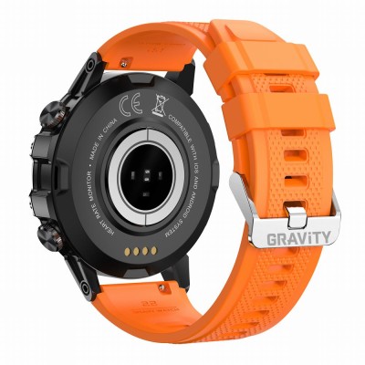 Smartwatch Męski Gravity GT9-4 na pasku gumowym w kolorze CZARNY/POMARAŃCZOWY o szerokości 22mm