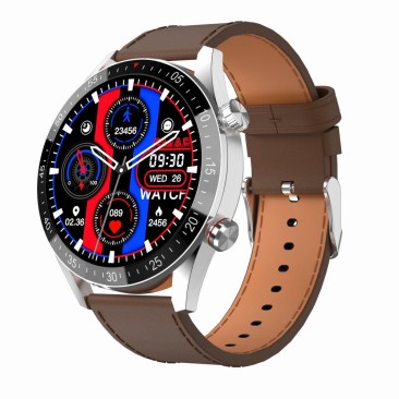 Smartwatch Męski Gravity GT4-7 na pasku skórzanym w kolorze SREBRNY/BRĄZOWY o szerokości 22mm