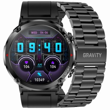 Smartwatch Męski Gravity GT21-1 na pasku gumowym w kolorze CZARNY/CZARNY o szerokości 22mm